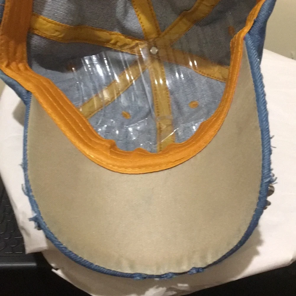 NWOT Denim Rhinestone distressed Skull Bling Hat adjustable strap unisex size OS